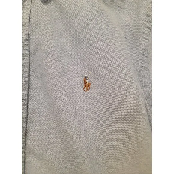 NWT Ralph Lauren Blue Classic Oxford Button-Down Shirt w/ Fringe Raw Hem Men's L - Picture 5 of 9